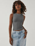 Sleeveless Tight Bottomed Shirt With Round Neck Racerback Top - Other