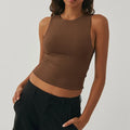Sleeveless Tight Bottomed Shirt With Round Neck Racerback Top - XS / Coffe - Other