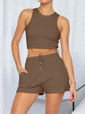 Sleeveless Waffle Elegant Women’s Sets - brown / XXL