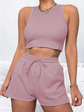 Sleeveless Waffle Elegant Women’s Sets - pink / L