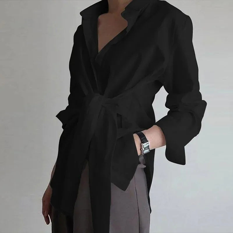 Slim Button White Shirt Women - black / M