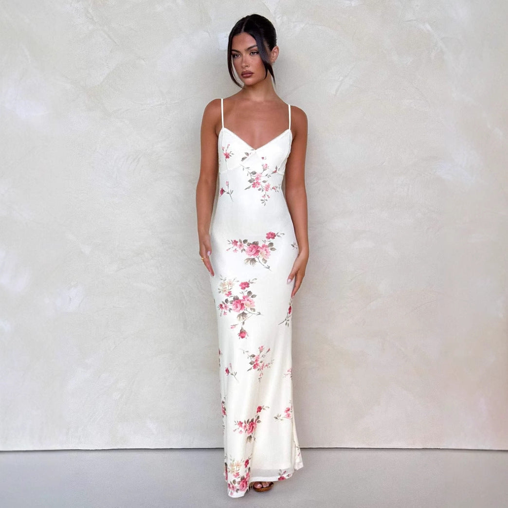 Slim-fit Backless Sling Dress - White / L - electronic accessories