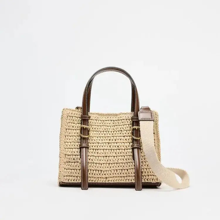 Small Crossbody Women’s Straw Handbag - APRICOT