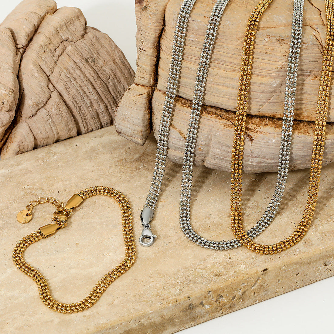 Small Round Bead Chain Necklace Bracelet Set - electronic accessories