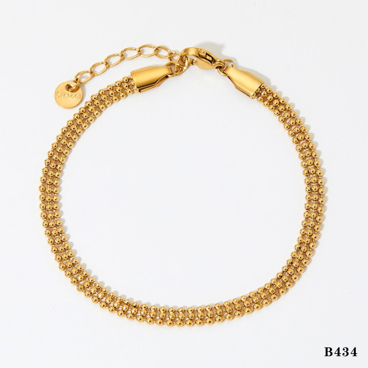 Small Round Bead Chain Necklace Bracelet Set - Gold B434 - electronic accessories