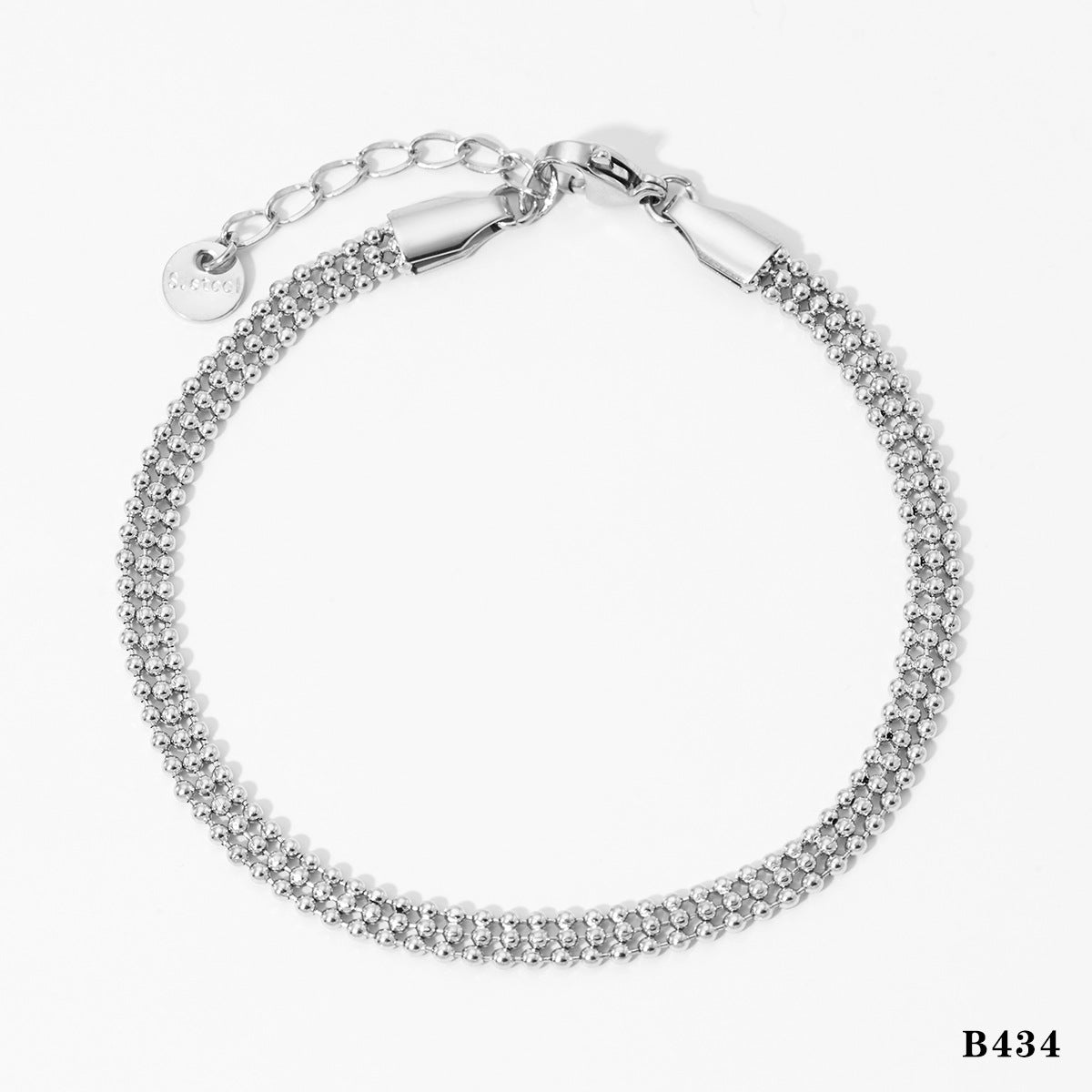 Small Round Bead Chain Necklace Bracelet Set - Silver B434 - electronic accessories