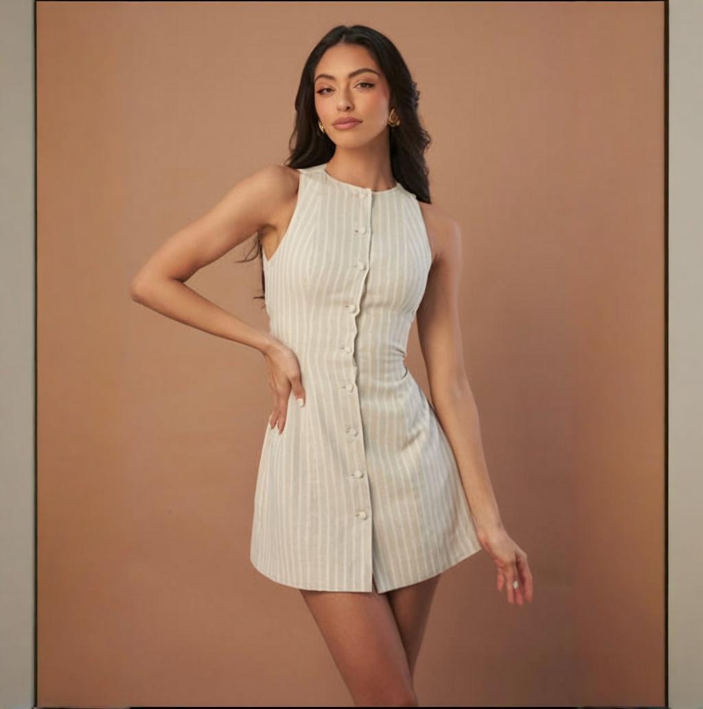 Solid Color Buttons Lace-up Waist Trimming Skirt Dress - Other