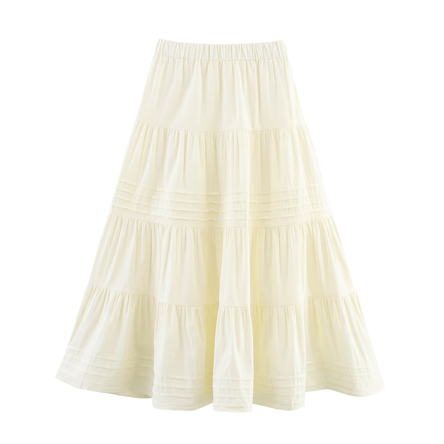 Solid Color Cotton Cloth Big Hem Skirt Stripes Multi-layer Tiered Dress - Other