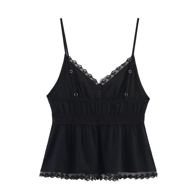 Solid Color Embroidered Lace Top - Other