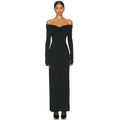 Solid Color French Style Off-shoulder Tube Top Long Sleeve Dress - Black / L - electronic accessories