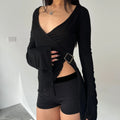 Solid Color Long Sleeve Wrap Bandage T-shirt Women