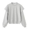 Solid Color Pleated Heavy Fabric Round Neck Long Sleeve Sweater - Picture / L - Other