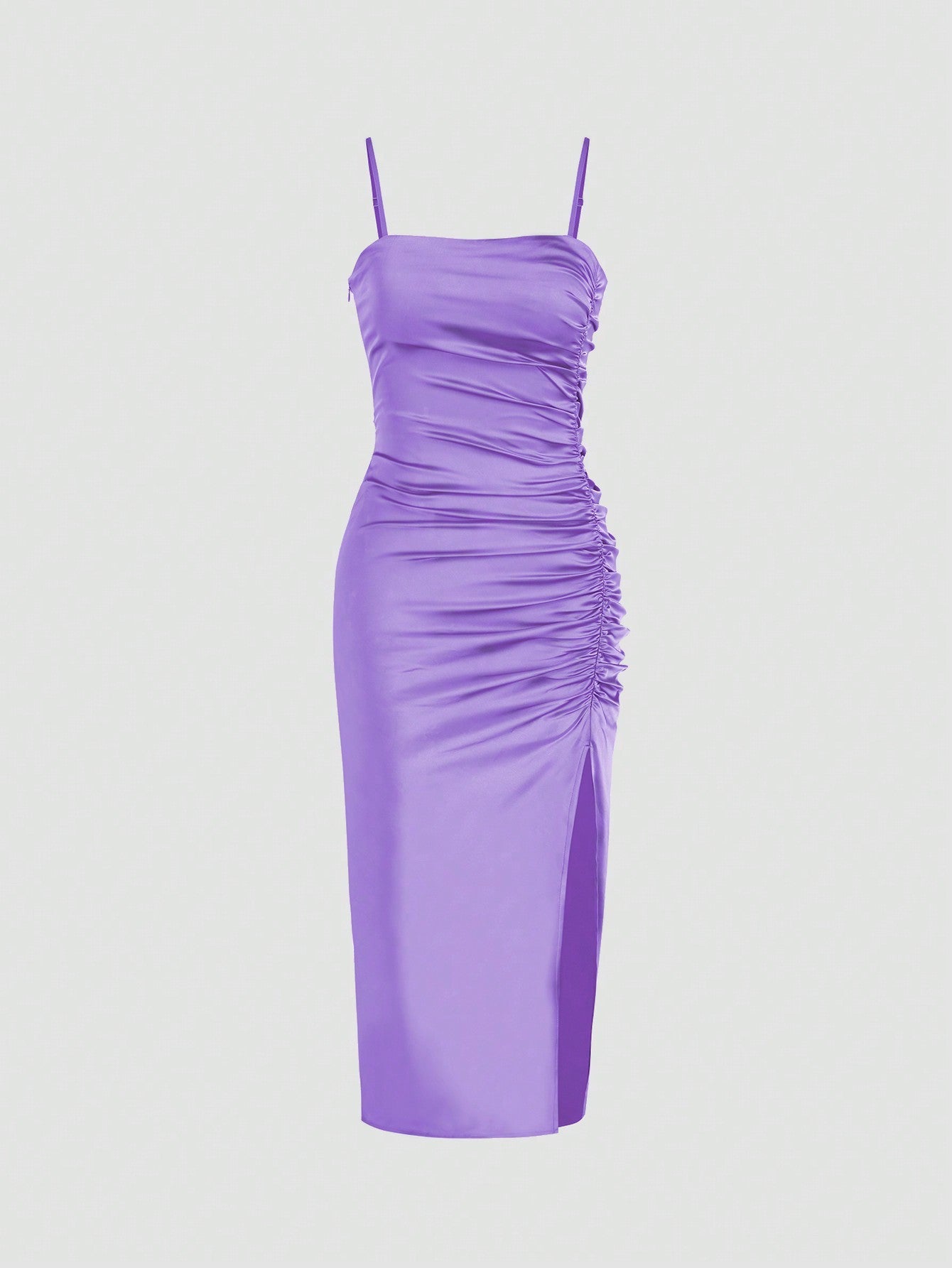 Solid Color Ruched Bodycon Slit Cami Dress - Violet / L - Other