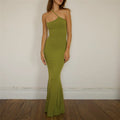 Solid Color Simple One Shoulder Backless Fishtail Dress - Green / L - Other