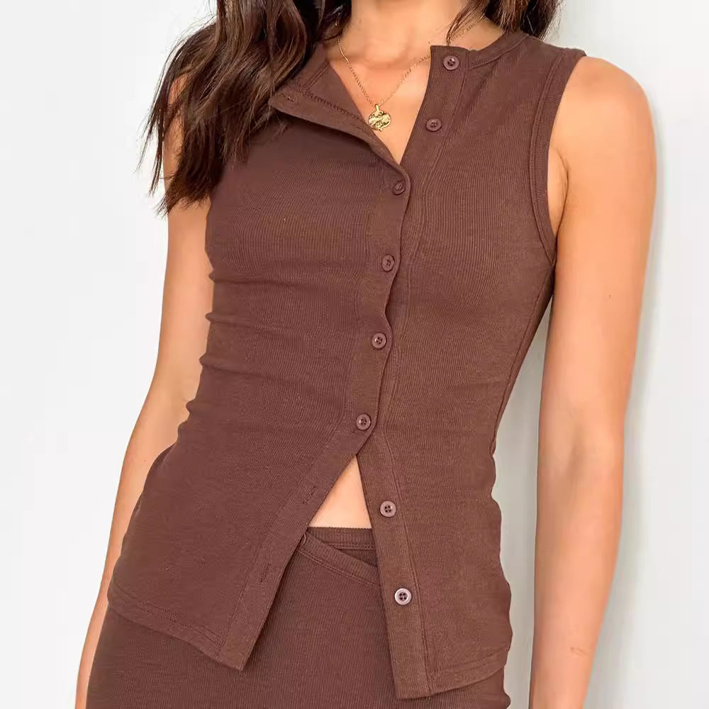Solid Color Sleeveless Button Cardigan - electronic accessories