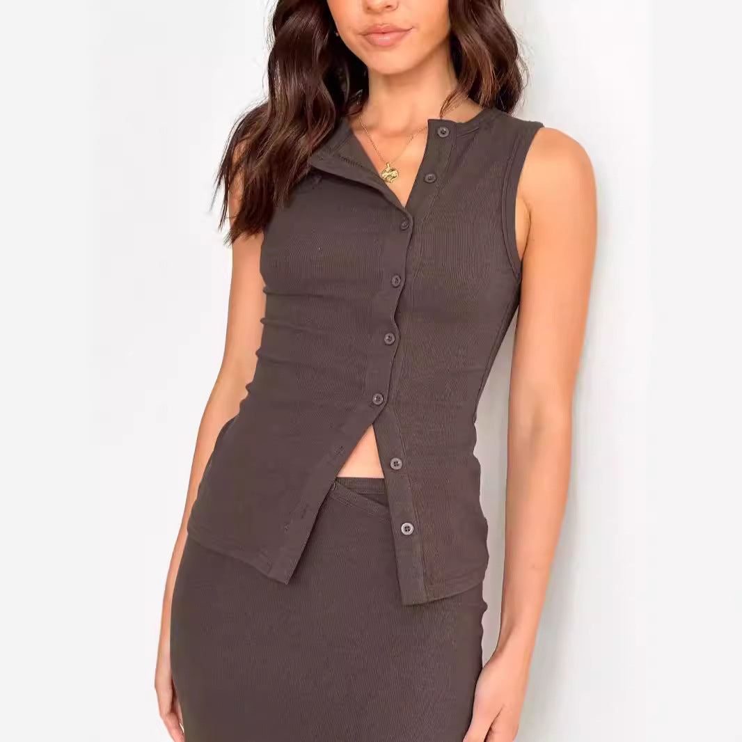 Solid Color Sleeveless Button Cardigan - electronic accessories
