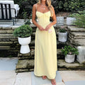 Solid Color Slip Dress Lace-up Elegant A-line Long - Yellow / S