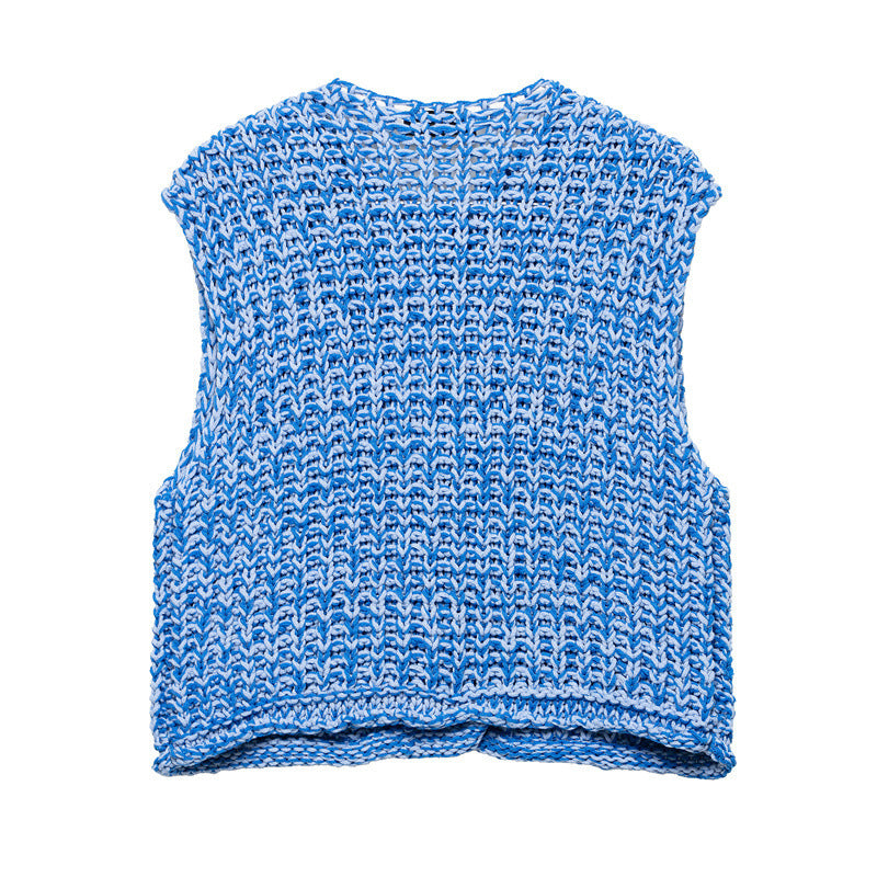 Solid Color Thick Needle Knit Casual Short Vest - Other