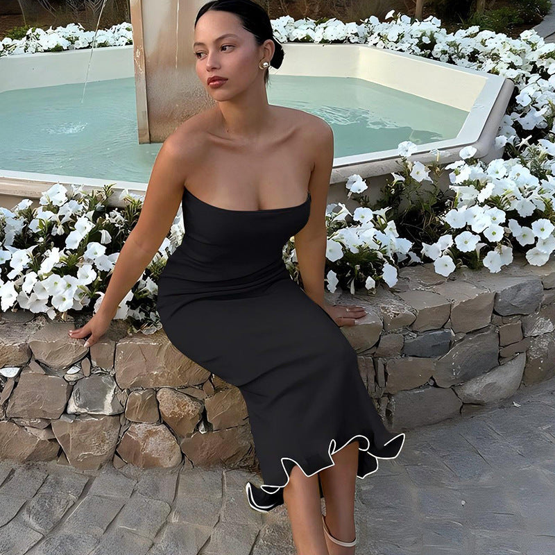 Solid Color Tube Top Big Wave Dress Women - electronic accessories