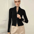 Solid Double Zip Knit Cardigan Women