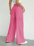 Solid Drawstring Wide Leg Pants