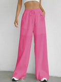 Solid Drawstring Wide Leg Pants