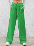 Solid Drawstring Wide Leg Pants