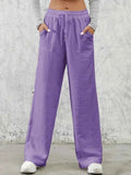 Solid Drawstring Wide Leg Pants