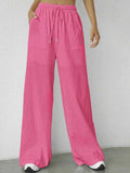 Solid Drawstring Wide Leg Pants