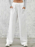 Solid Drawstring Wide Leg Pants