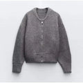 Solid Zipper Round Collar Sweater For Women High Street - Other