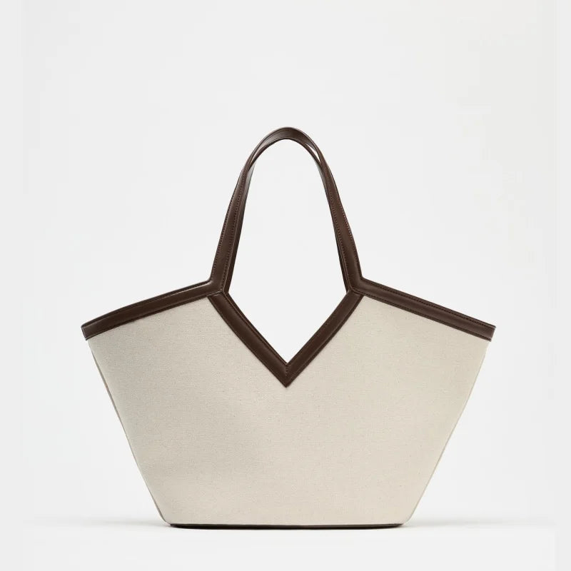 Spacious Top Handle Fashion Shoulder Bag - Beige