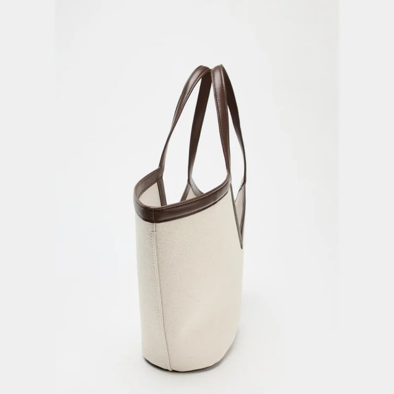 Spacious Top Handle Fashion Shoulder Bag - Beige