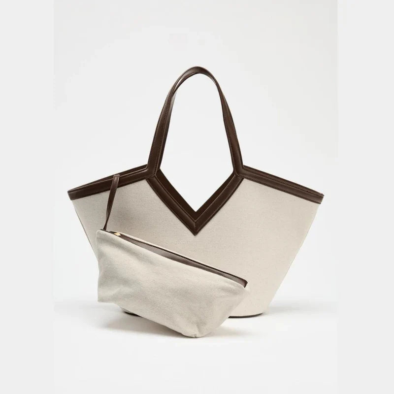 Spacious Top Handle Fashion Shoulder Bag - Beige