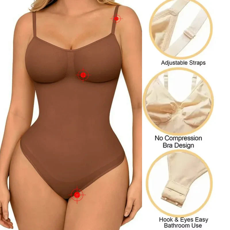 Spandex Bodysuit Thong String Shapewear - brown / XXXL