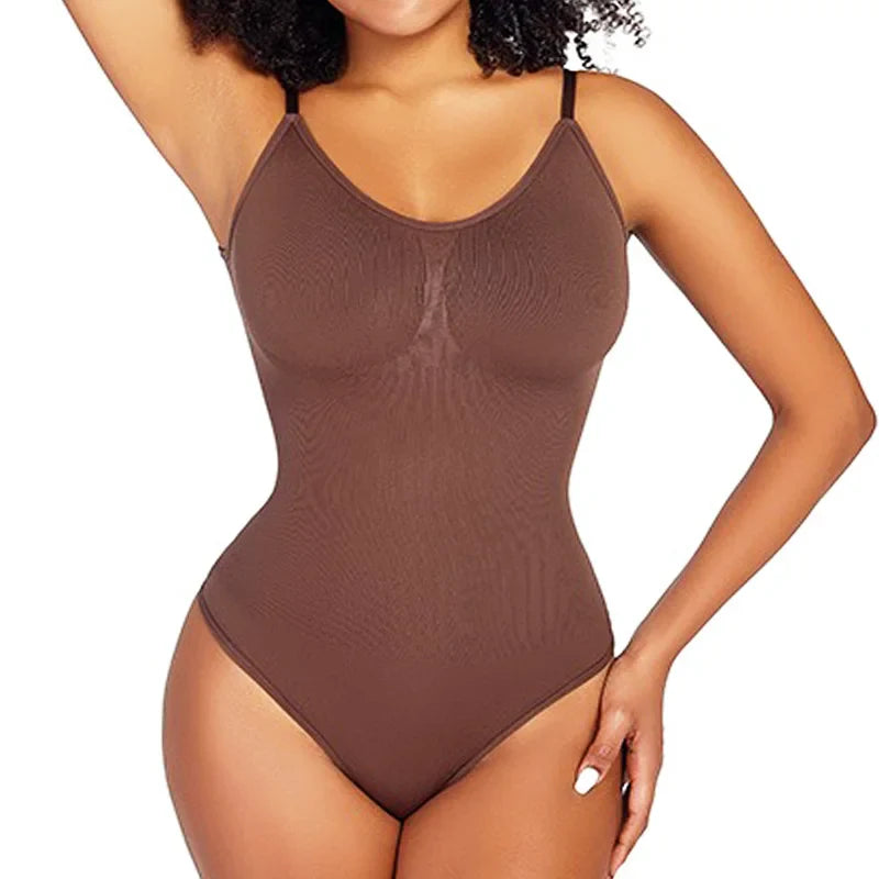 Spandex Bodysuit Thong String Shapewear - brown / XXXL