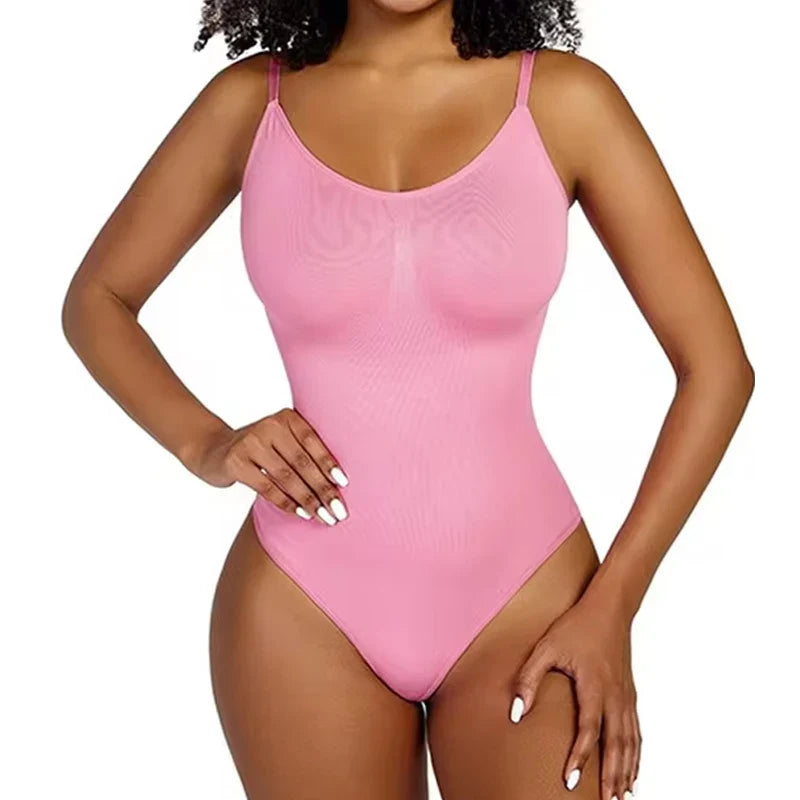 Spandex Bodysuit Thong String Shapewear - Pink / XS