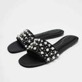 Sparkling White String Bead Decorative Women Slippers