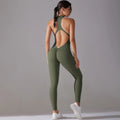 Sports Jumpsuit Backless Scrunch Sporty Bodysuits - Army Green / S
