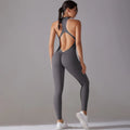 Sports Jumpsuit Backless Scrunch Sporty Bodysuits - Dark Grey / S