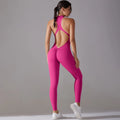 Sports Jumpsuit Backless Scrunch Sporty Bodysuits - Dark Pink / XL