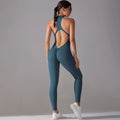 Sports Jumpsuit Backless Scrunch Sporty Bodysuits - Grey Blue / XL