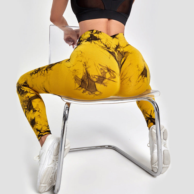 Sports Trousers Skinny Peach Hip Raise High Waist - Yellow And Black / L - Other