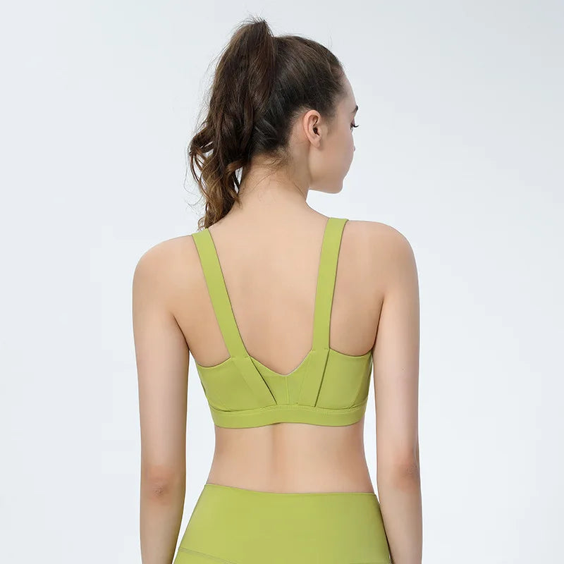 Sports Underwear Breathable Fixed Chest Pad Fitness Bra - Army Green / XL / 34|CHINA