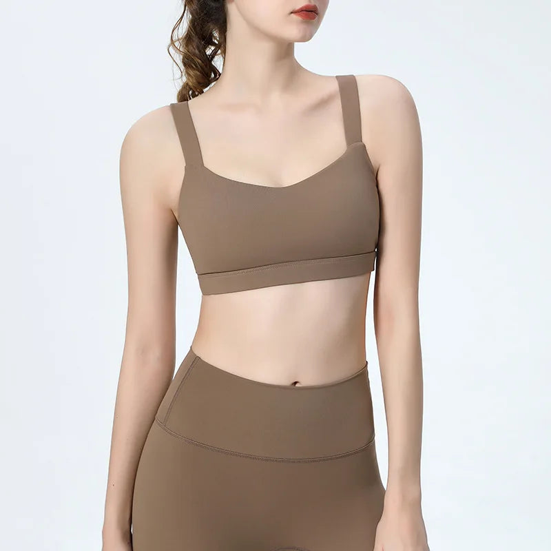Sports Underwear Breathable Fixed Chest Pad Fitness Bra - coffee / S / 34|CHINA