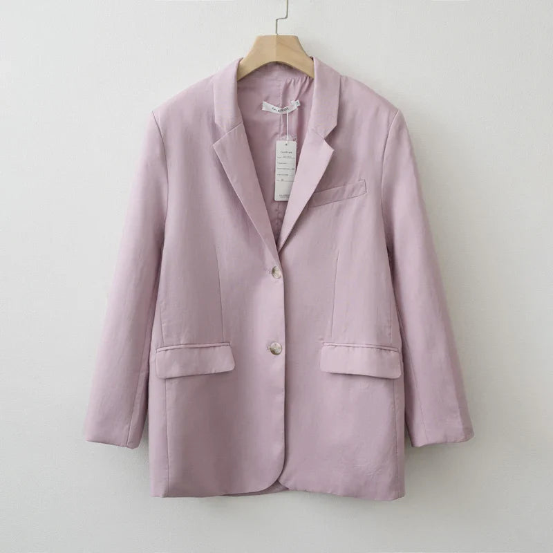 Spring / Summer Women Fashion Linen Basic Jacket - Pink / XL / CHINA