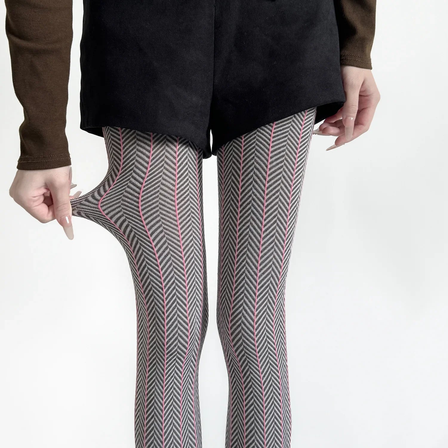 Spring Women’s Tights Striped Patchwork - Coffer / One Size