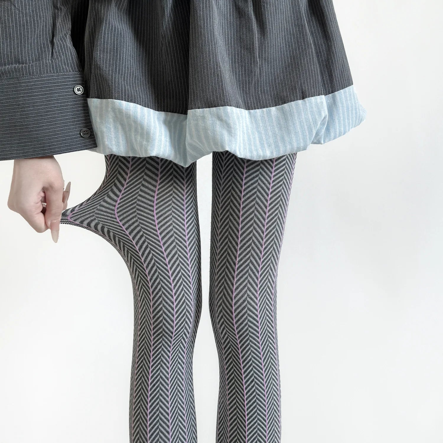 Spring Women’s Tights Striped Patchwork - Gray-pink / One Size