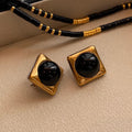 Square Black Agate Middle Ancient Gold Earrings For Women - EH2249 - electronic accessories
