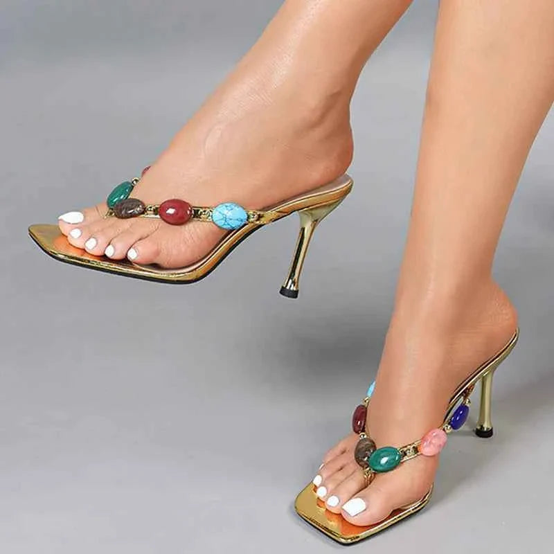 Square Clip Toe Women Slippers Low Heels